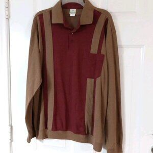 VTG Haband Men’s Polo Shirt Large Brown & Maroon Striped Colorblock Cotton Blend